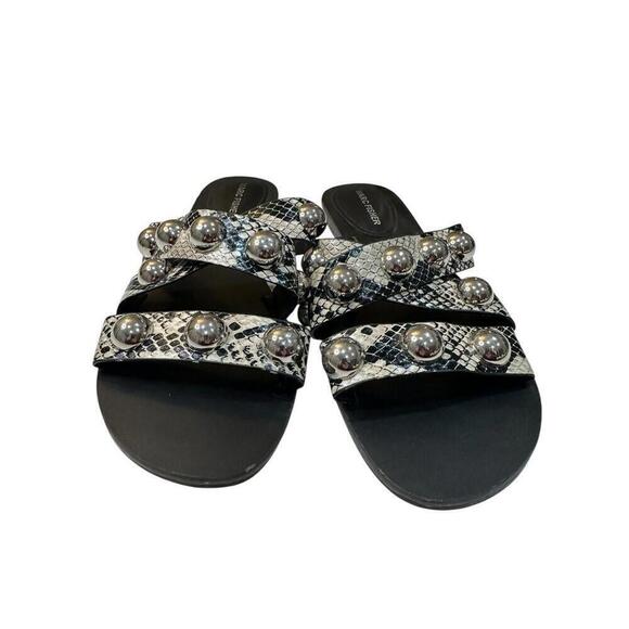 Marc Fisher Bryte Embellished Snakeskin Slide Sandals 9M Studded Strappy Casual - Picture 2 of 6